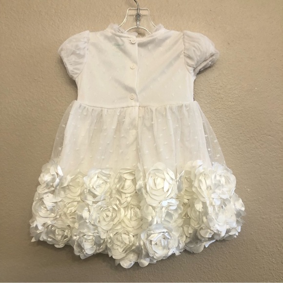 Nanette Baby® Girl Leopard Trim Short Puff Sleeve Mesh Knit Rosette Dress Sz 24M - Picture 3 of 11